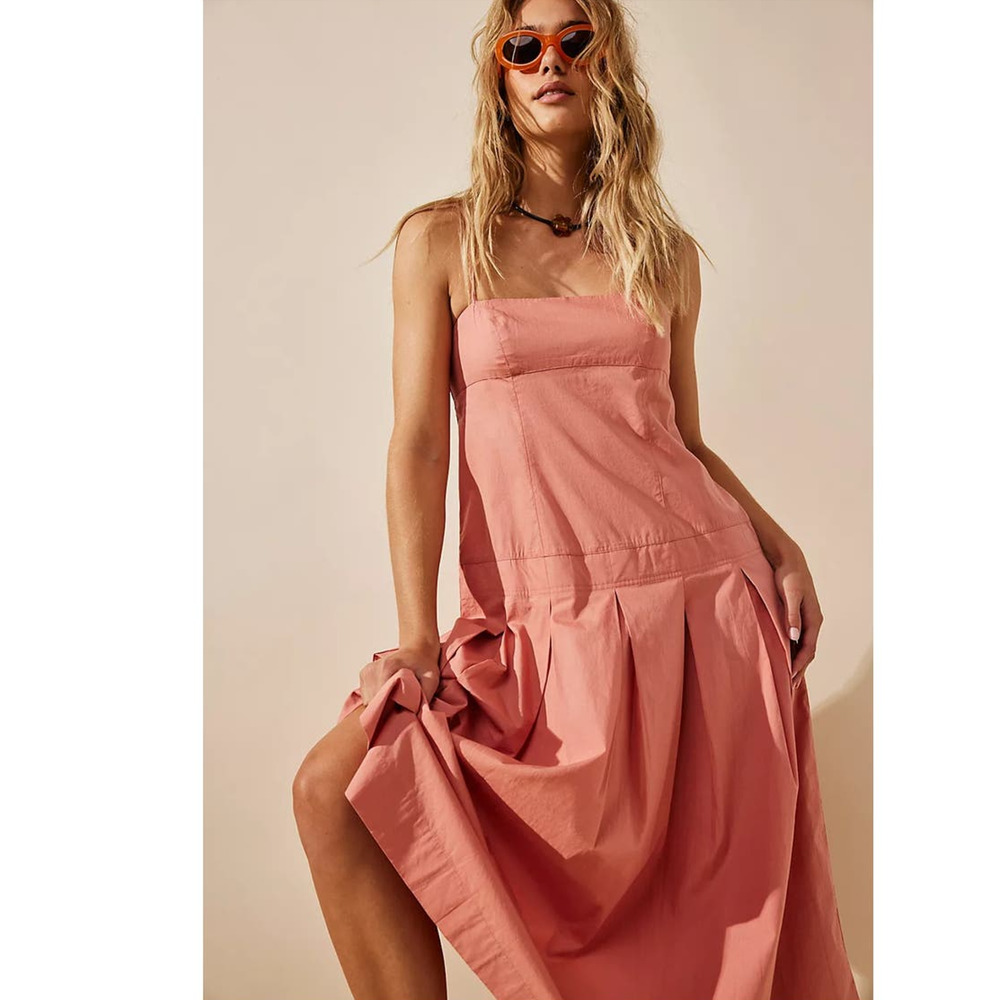 NWT Free People In My Town Pleated Midi Dress FREE-EST $108 X-SMALL Canyon Clay